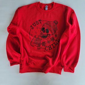 New Ready to Ship! Red Gildan brand Unisex Just Chill Skeleton Coffee